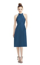 Alfred Sung D773....High-Neck Open-Back Satin Cocktail Dress...Dusk Blue...Sz 10