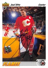 Joel Otto autographed hockey card (Calgary Flames) 1991 Upper Deck #165