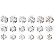 6Pairs Women Men Unisex Round Cut Shiny Cubic Zircon Magnetic Earrings Ear Clips