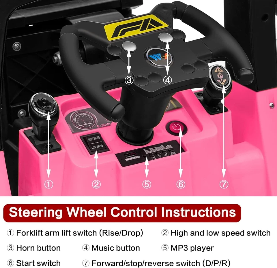 ZEOPHOL 12V Kids Ride-on Toy Forklift Pretend Play Construction Car w/ Horn Red - Image 3 of 4