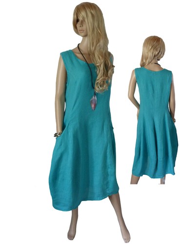 Gr.40-50 Kleid Leinenkleid Sommerkleid leicht, luftig Türkis Italien  LAGENLOOK | eBay