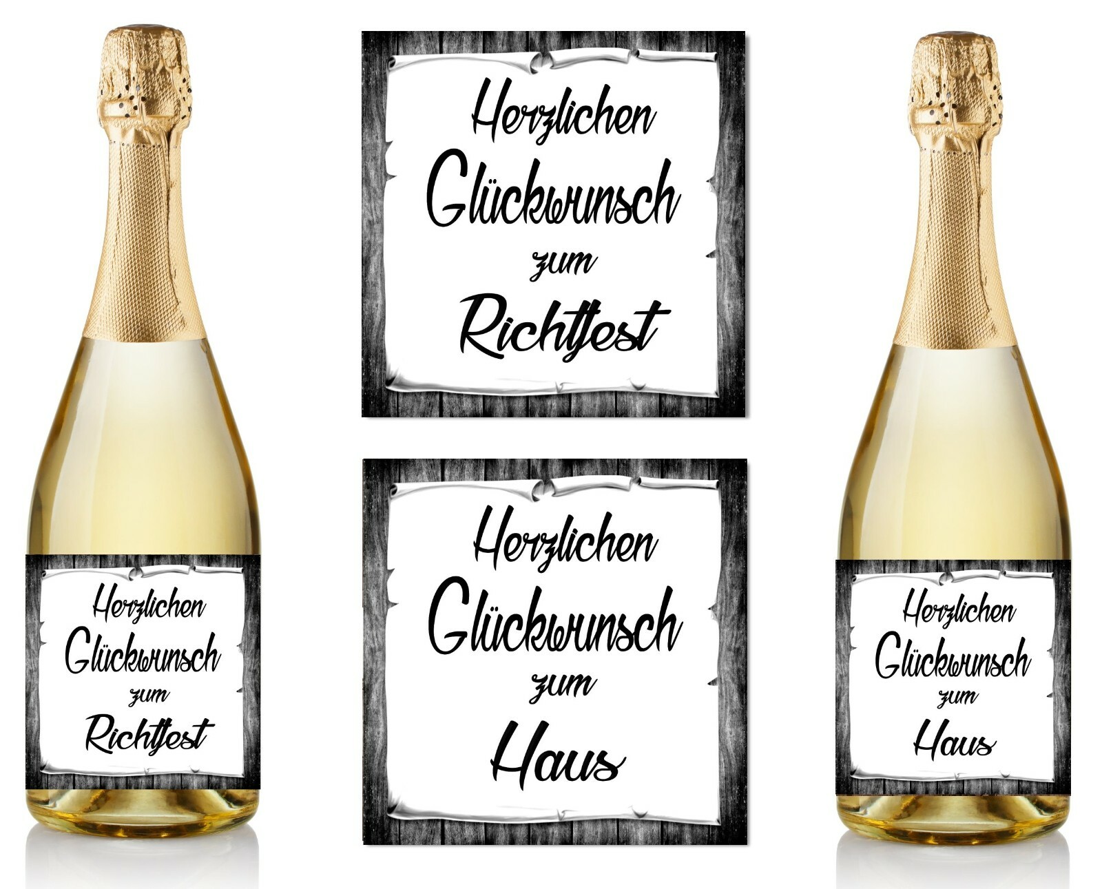 1 Aufkleber Sektflasche Bierflasche Geschenk Glückwunsch zum Richtfest o. Haus