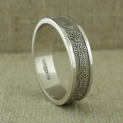 10K White Gold Irish Celtic Cross Wedding Ring Irish Made by BORU