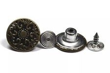 17mm Metal Jean Buttons - Bronze Gold Black Silver - Hammer On Studs & Pin Backs