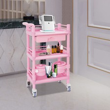 3-Tier Mobile Storage Cart Salon Beauty Rolling Tool Trolley with Garbage Basket