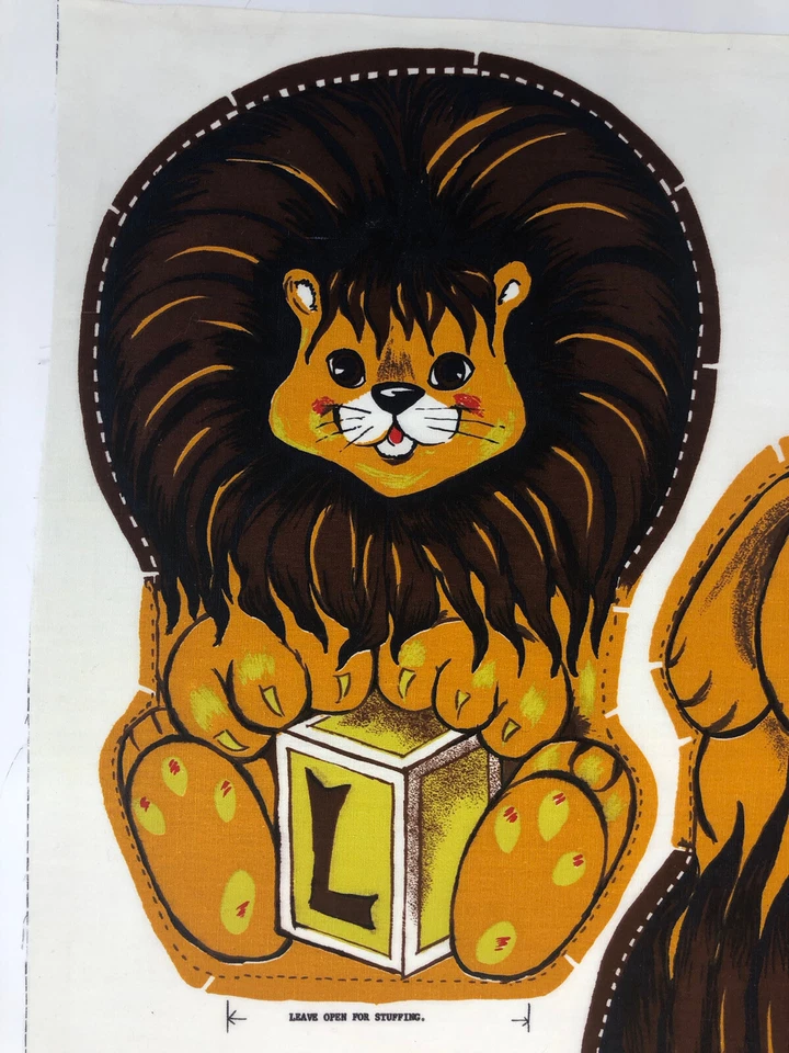 Rare! Vintage Lion Tiger Cut N Sew Craft Fabric Panel Jungle Zoo Toy Doll Pillow - Image 4 of 4