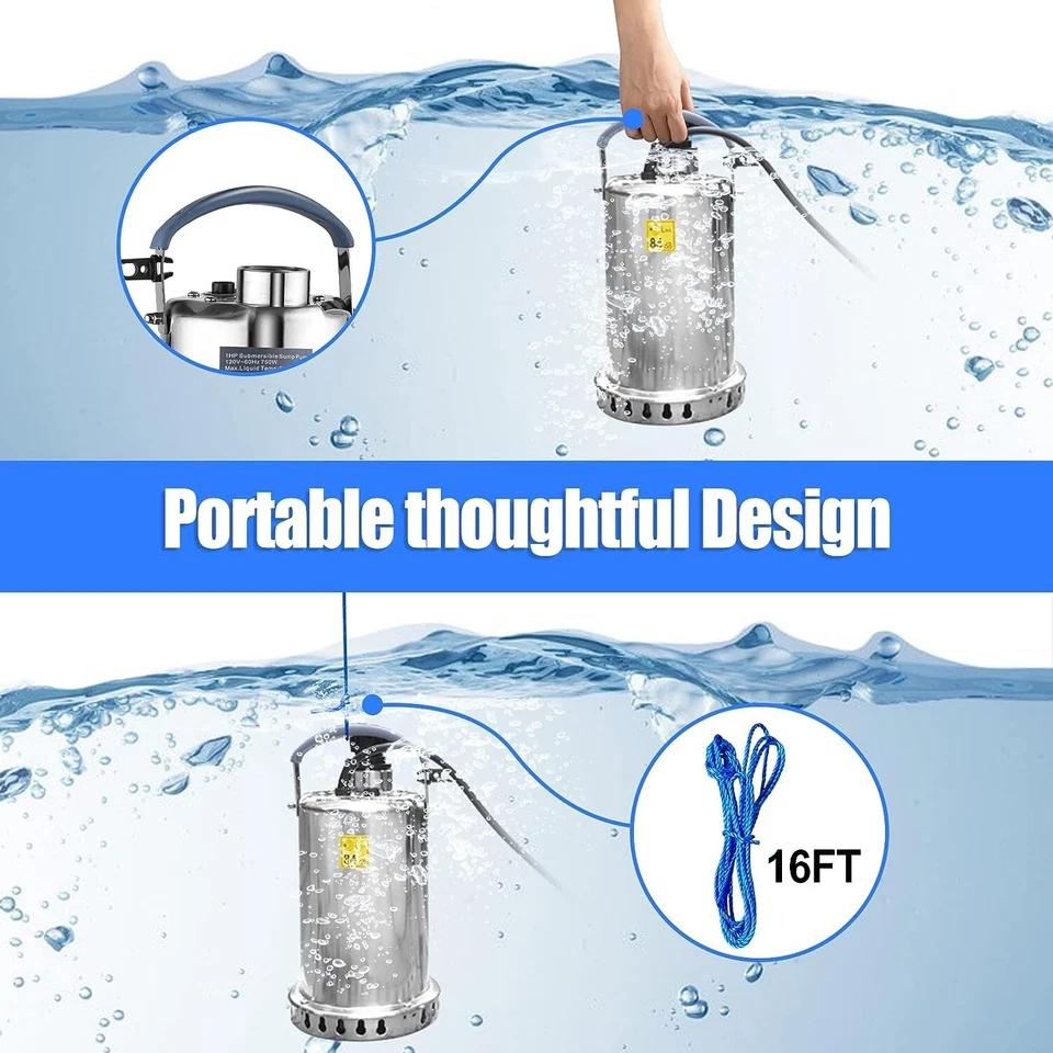 High-Efficiency 1HP PANRANO Sump Pump—Stainless Steel, Multi-Use, Easy Install - Image 3 of 4