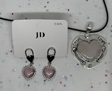 Rose Quartz 925 Silver Gemstone Heart Pendant Jewelry  Earring Set