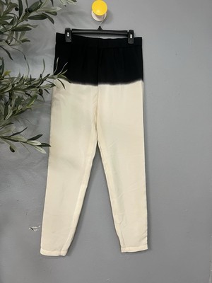 Tibi Womens 100%Silk Crepe Ombre High Rise Straight Leg Pants Black White Size 0