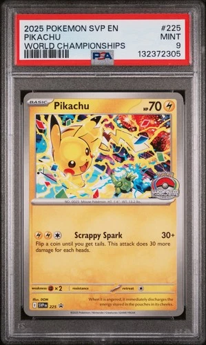 2025 POKEMON SVP EN-SV BLACK STAR PROMO WORLD CHAMPIONSHIPS #225 PIKACHU PSA 9