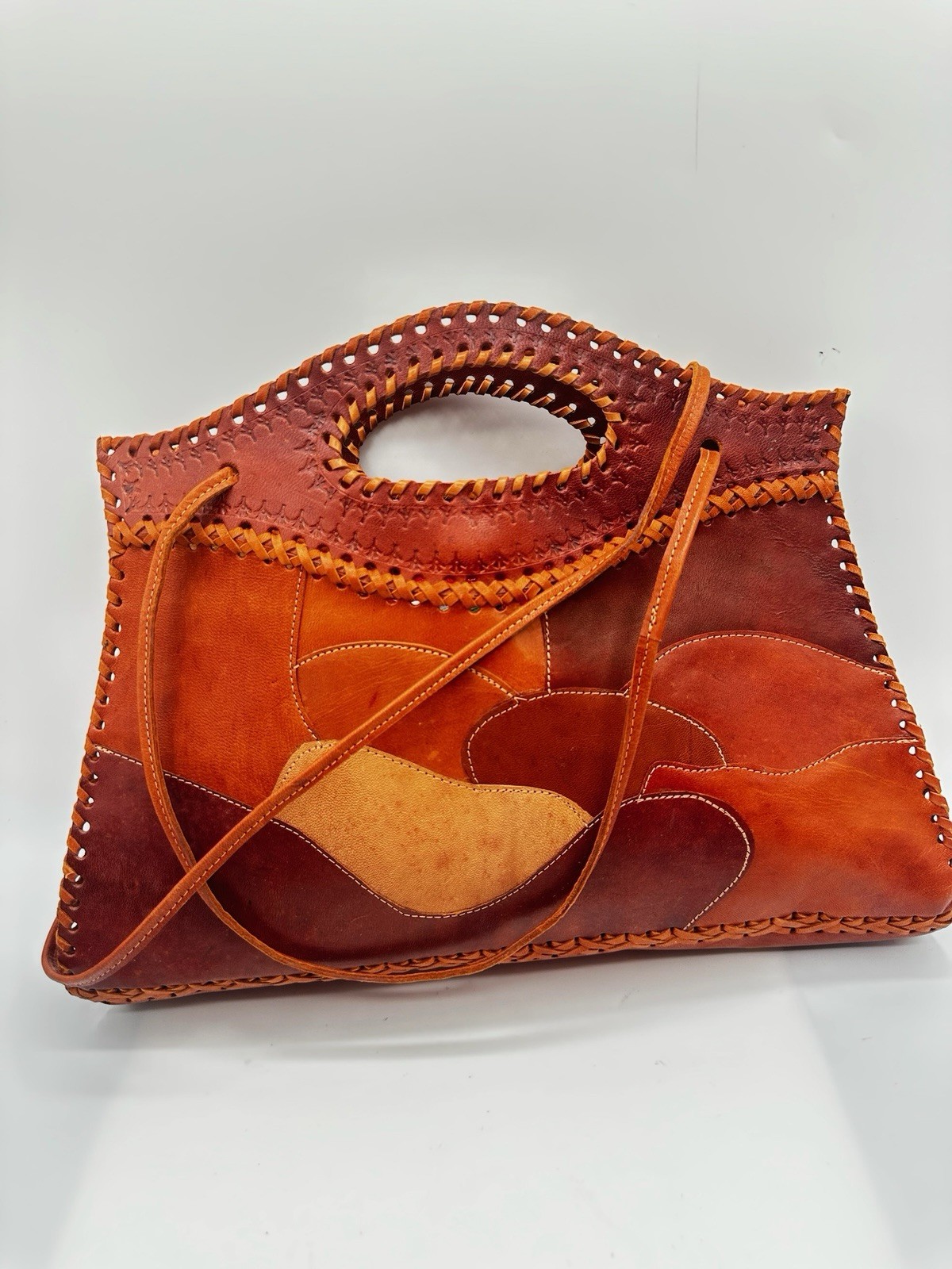 HANDMADE PATCHWORK BROWNS LEATHER WHIPSTITCH SATC… - image 3