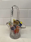Vintage Murano Glass Candies with Crystal Basket Holder - Set of 9 Candies