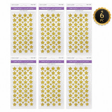 Pack of 6 Gold Glitter Star Stickers Assorted Size Scrapbook Craft 1 Sheet