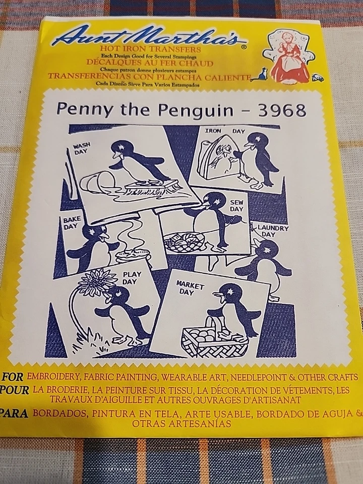 3968 Vintage Aunt Martha Embroidery Hot Iron Transfer Penny the Penguin Wash Sew - Image 2 of 2