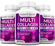 3 x Multi Collagen Peptides I, II, III, V, X 1500mg Hair Anti-Aging Skin Nails