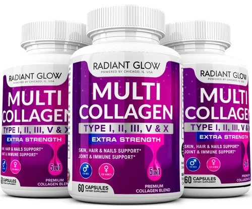 3 x Multi Collagen Peptides I, II, III, V, X 1500mg Hair Anti-Aging Skin Nails