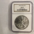 1990 $1 AMERICAN SILVER EAGLE NGC MS69 CLASSIC BROWN LABEL 1oz Silver