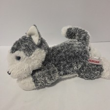 Aurora Husky Dog Wolf Gray White Plush Blue Eyes 12  Silky Stuffed Animal Toy