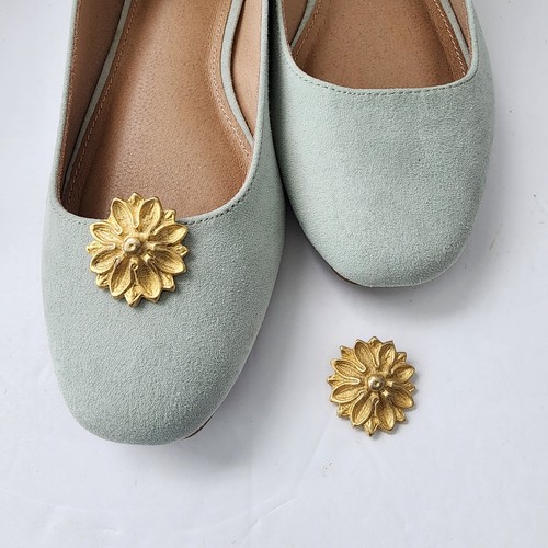 Bluette Blume Schuhclips Made in France vergoldet signiert 1,25" rund Vintage - Bild 1 von 8
