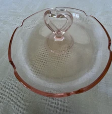 Vintage Pink Depression Glass Tid-Bit/Candy Dish Heart Shape Handle 6 3/4"
