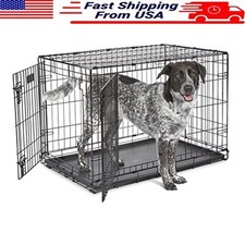 Double Door Dog Crate Leak Proof Pan Divider Portable Easy Setup Secure Design
