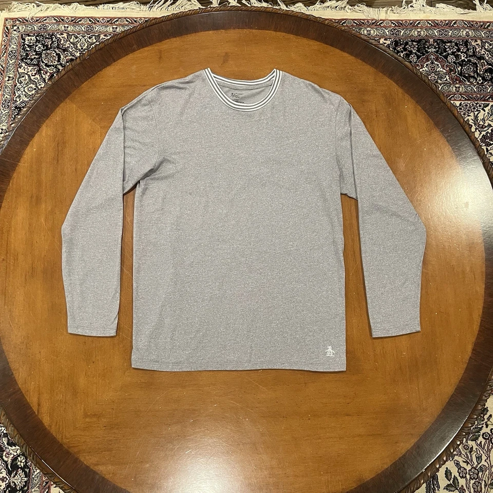 Original Penguin 男式长袖 T 恤灰色大号圆领休闲服睡衣 — 第 3/4 张图片