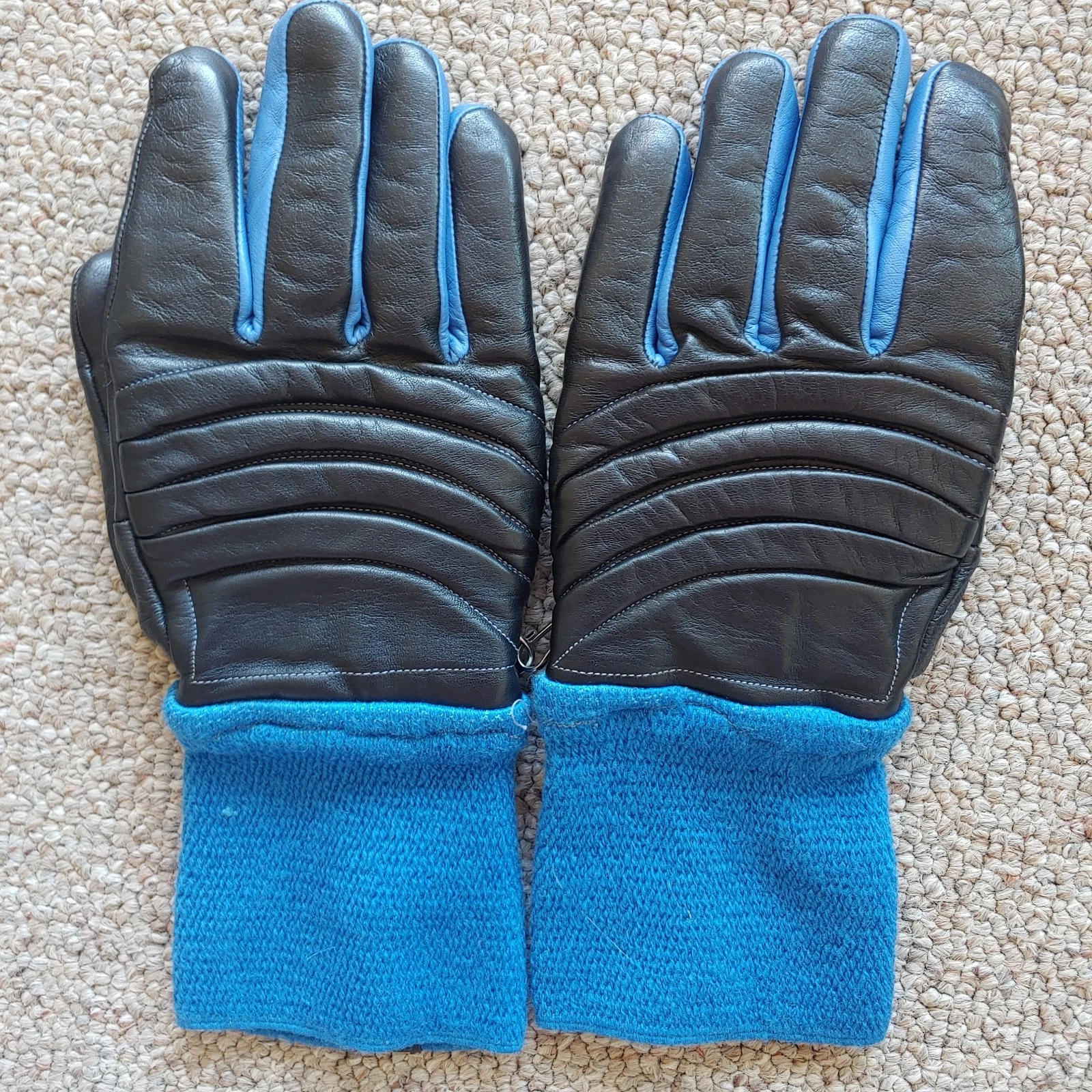 Molinari Blue Black Buttery Leather & Orlon Ski Snow Winter Gloves Vtg Sz Small