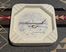 United Airlines DC-8 Ceramic Ashtray Buntingware 7.25” Square 1959-72 Vintage