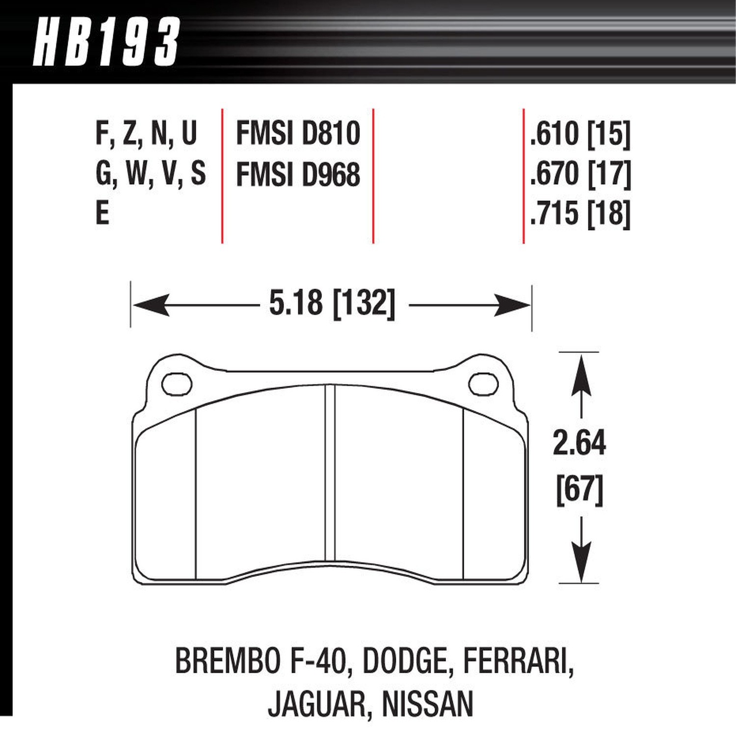 Hawk Brake HB193F.670, Set of 4 Brake Pads HPS for Ferrari F40 1988-95/Jaguar