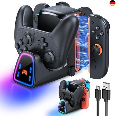 [für Switch 2/1] 9 IN 1 Controller Ladestation für Joy Con 2/1 und für Pro Co
