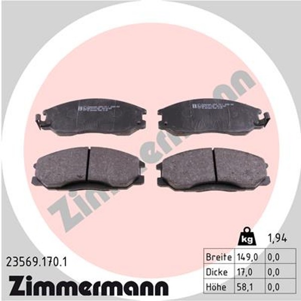 Zimmermann Bremsbelagsatz Scheibenbremse 23569.170.1 FüR Santa Actyon Kyron XG 1-image