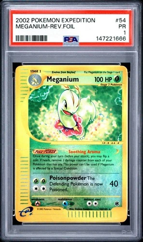 2002 POKEMON EXPEDITION #54 MEGANIUM REVERSE FOIL - PSA 1