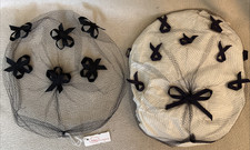 Pair of Vintage 1950 s Black Veil Hat One Size Lace Grosgrain Bows Retro