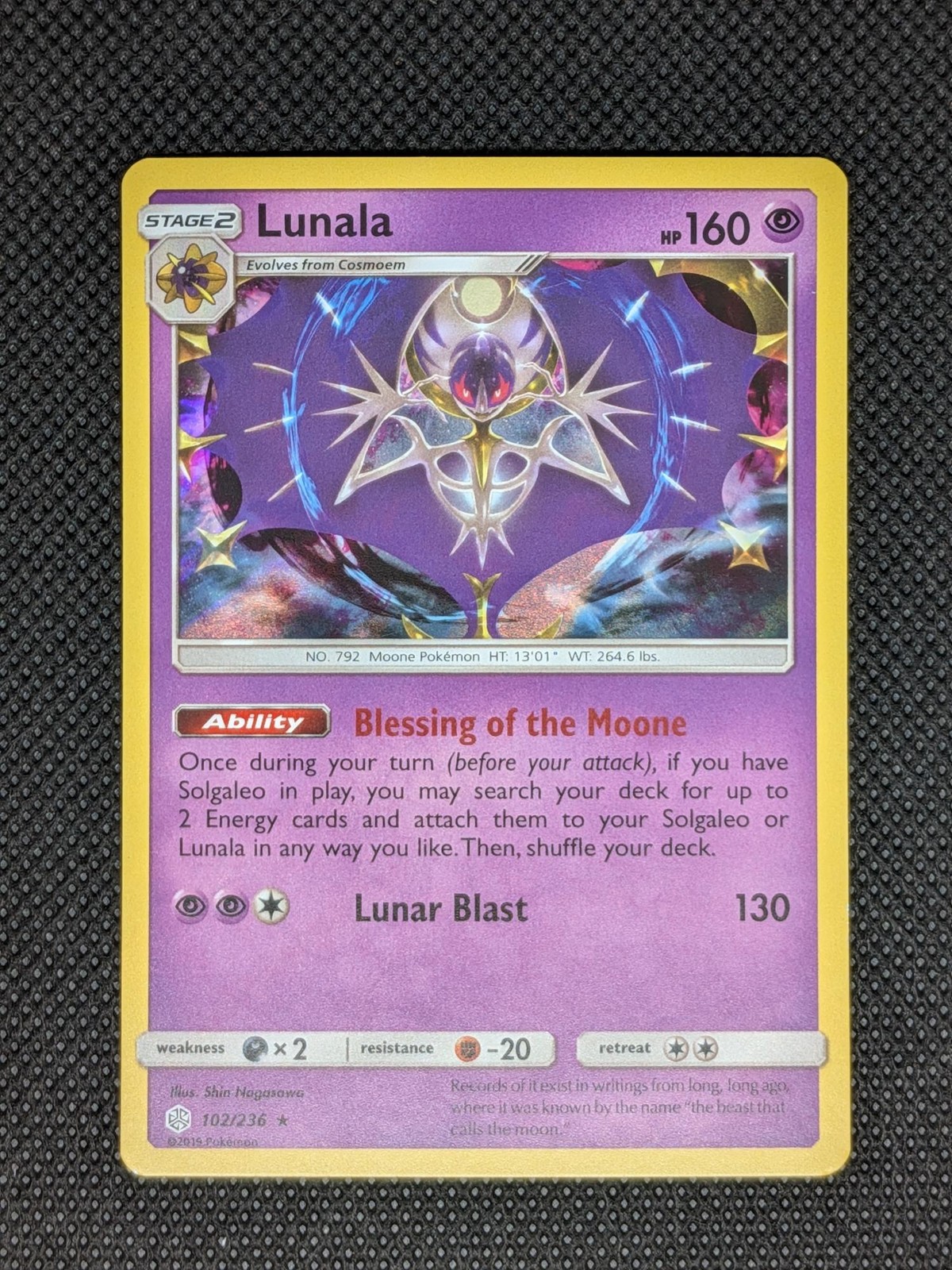 Lunala 102/236 Holo Rare Cosmic Eclipse Pokemon Near Mint