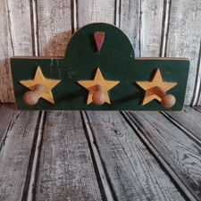 Rustic Wooden Wall Hanging Coat Rack Featuring A Green Base 3 Yellow Star Hooks 