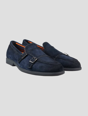 Santoni Blue Leather Suede Loafers SSZ5 Man