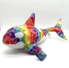 SeaWorld Killer Whale Plush Stuffed Animal 17" Bubble Print Rainbow Tie-Dye NWT