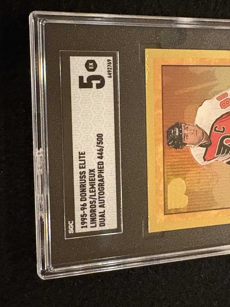 1995-96 Donruss Elite - LeMieux/Lindros Autograph Mario Lemieux