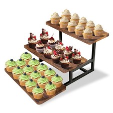 3 Tier Cupcake Stand for 50 Cupcakes,Wood Metal Riser Dessert Table Display S...