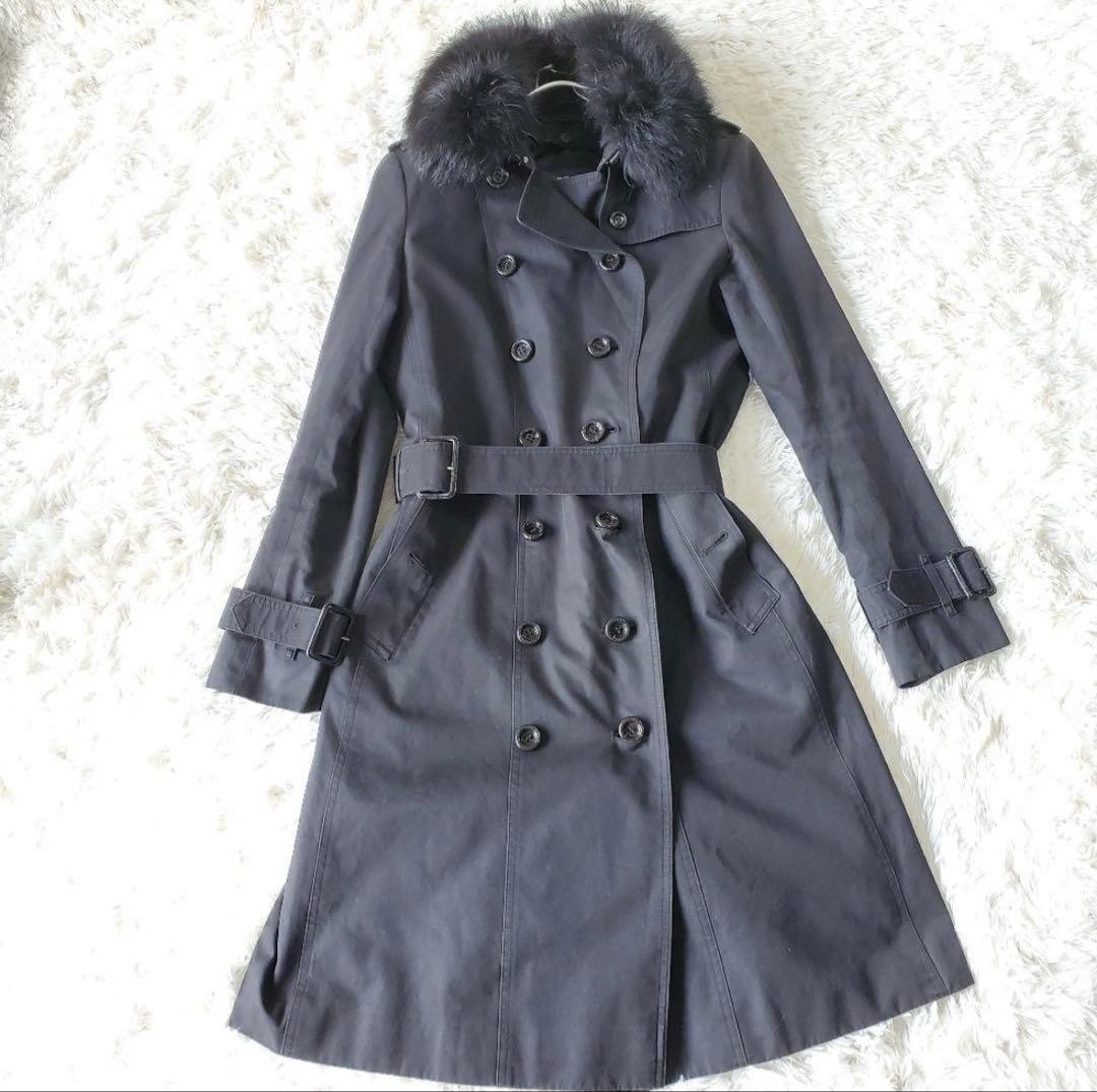 Burberry   London Trench Coat Blue Fox Fur Black 40