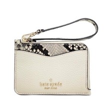 Kate Spade Leila Mixed Material L-Zip Card Holder Parchment new