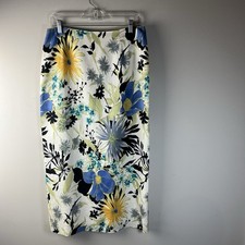 VTG Talbots Linen Midi Skirt Size 8 Floral Blue Yellow Cottage Long Maxi 90s