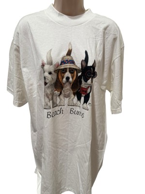 All Sport Womens XL White Short sleeve ''Beach Bums'' 100% Cotton T-Shirt Dogs