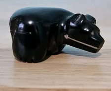 Zuni Black Bear Fetish with Inlaid Silver Heartline and Eyes 1 1/4"