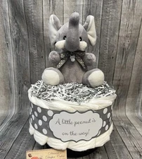 Elephant Baby Diaper Cake Shower Gift Centerpiece Newborn Jungle Zoo Safari