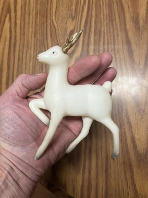 Vintage Christmas~ Prancing White Deer Reindeer 6  Celluloid