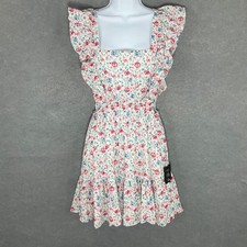 Lulus Floral Print Ruffle Mini Dress Square Neck Side Cutouts Smocked Waist Sz M