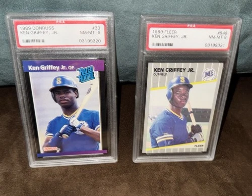 1989 Donruss #33 & 1989 Fleer #548 Ken Griffey, Jr. Rookie Cards RC PSA 8’s