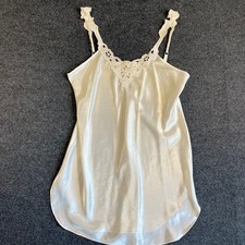 Vintage 90s Dentelle Ivory Satin Lace Pearl Chemise Nighty Slip Dress Sz L USA