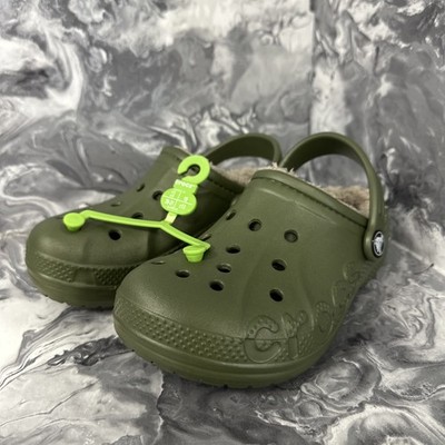 Crocs Classic Baya gefütterte Clogs Jungen khaki grün Größe UK 13 /ref382